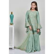 Sage Green Sequins Embellished Girls Gharara Suit