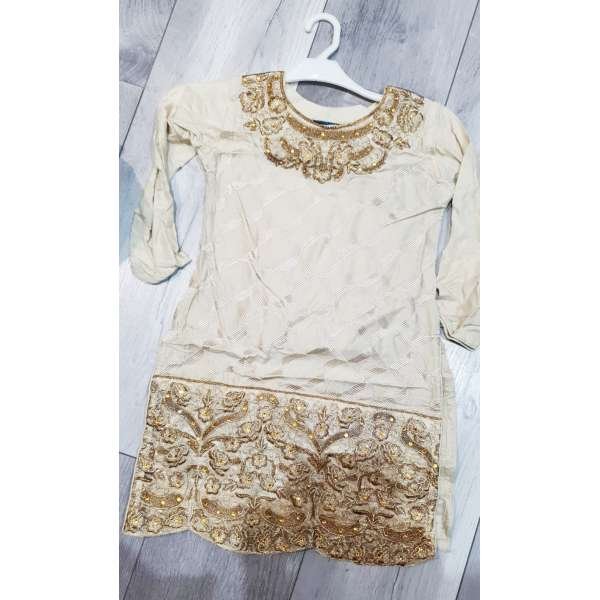 Cream Embroidered Cotton Girls Suit