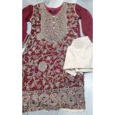 Maroon Embroidered Chiffon Girls Wedding Suit