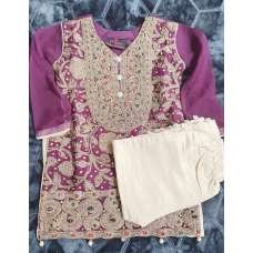 Purple Embroidered Chiffon Girls Eid Dress