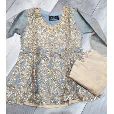 Sleet Grey Embroidered Girls Party Wear Frock Suit