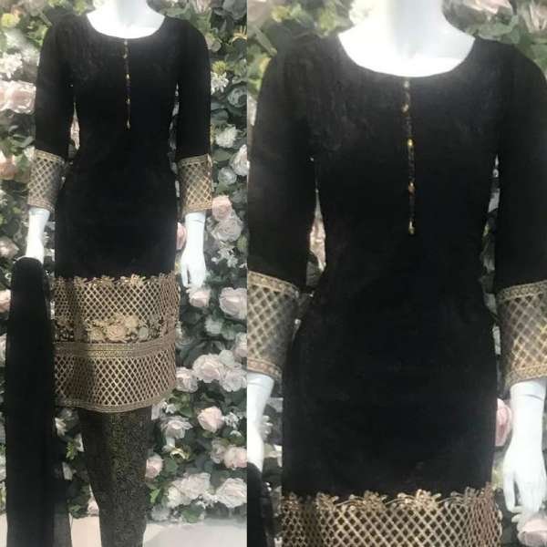 Black Linen Brocade Trouser Ready To Wear Salwar Suit