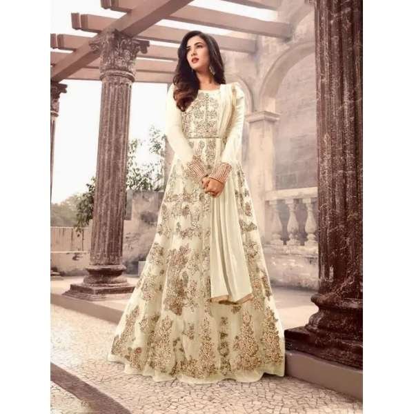 White Gold Indian Wedding Anarkali Gown