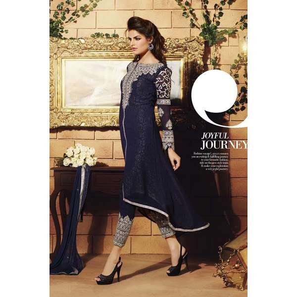 Navy Blue Asymmetrical Dress Party Outfit