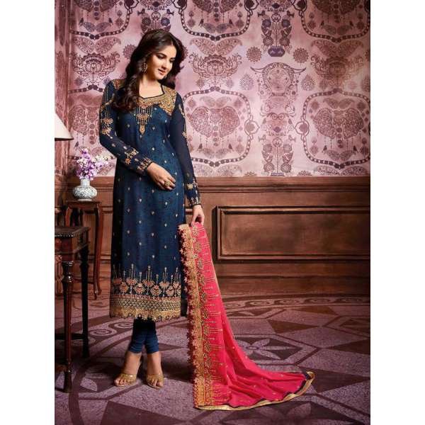 Blue & Pink Party Wear Salwar Suit
