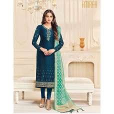 Teal Blue Straight Indian Party Wear Churidar Suit Teal Blue Straight Indian Party Wear Churidar Suit