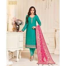 Turquoise Straight Indian Party Wear Churidar Suit Turquoise Straight Indian Party Wear Churidar Suit