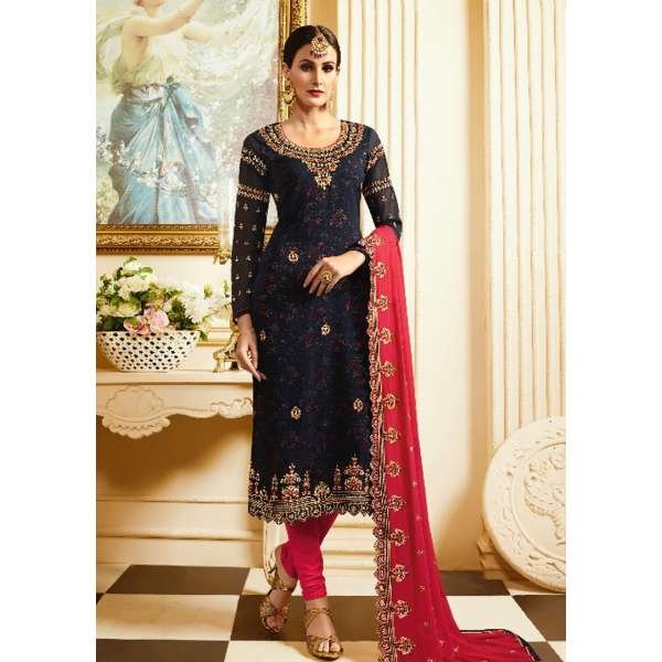 Blue and Pink Designer Wedding Salwar Suit 