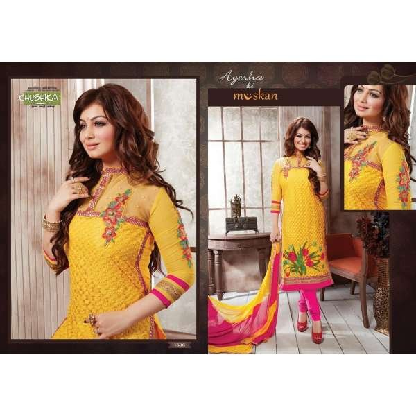 KH1510 YELLOW AYESHA TAKIA MUSKAN SEMI STITCHED SALWAR KAMEEZ SUIT	
