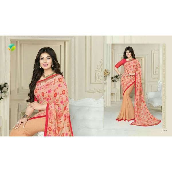Orange Floral Printed Indian Formal Saree 