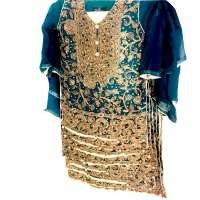 Teal Green Girls Embroidered Chiffon Suit