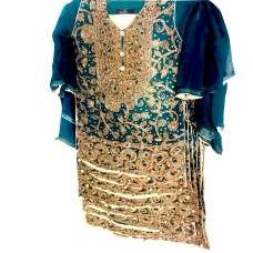 Teal Green Girls Embroidered Chiffon Suit