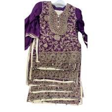 Plum Embroidered Chiffon Girls Suit