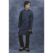 Grey Black Brocade Boys Kurta Eid Party Wear