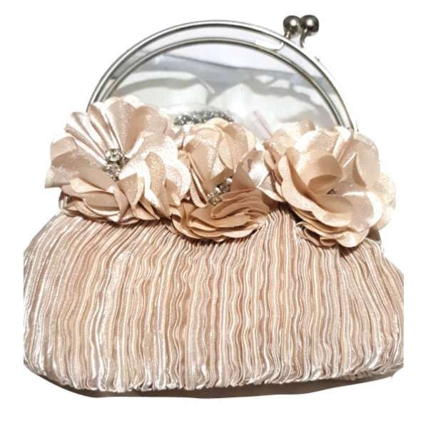 Beige Bronze Hand Clutch Bag with long chain