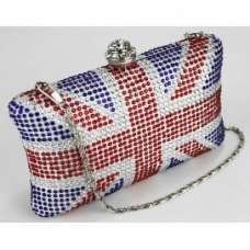 Beautiful Union Jack Diamonte Crystal Studs Clutch Bag 