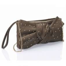 LUXURY KHAKI BOW TIE STUDDED WRIST LET CLUTCH/EVENING BAG