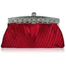 Ruched Satin Clutch Bag With Crystal Decoration
