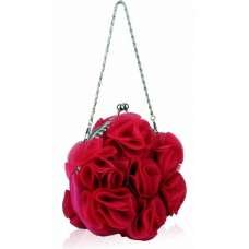 Stunning Red Pink Crystal Frame Rose Satin Clutch/Evening Bag