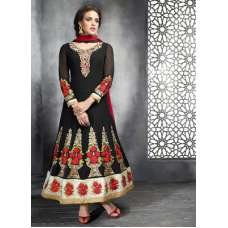 Black Georgette Embroidered Slit Style Anarkali Suit