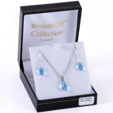 Aqua briolette Necklace And Matching Briolette Shape Droplets by Byzantium