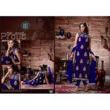 Blue & Gold Velvet Embroidered Churidar Suit
