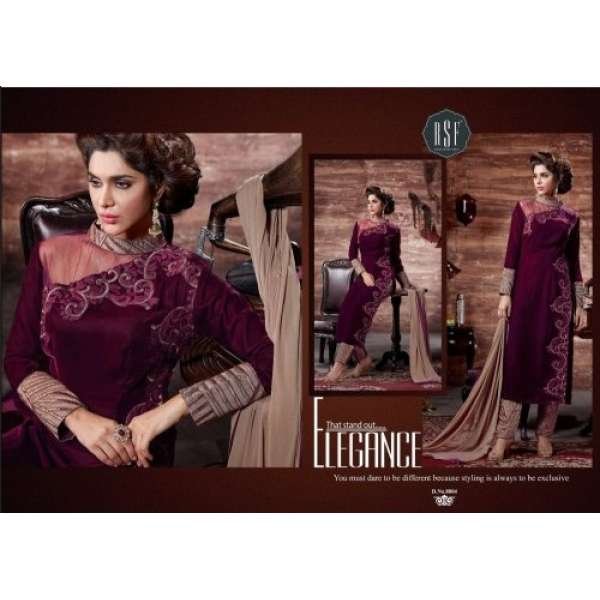 Maroon Velvet Long Kameez Winter Salwar Suit
