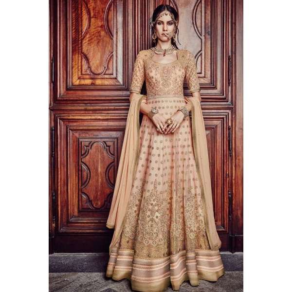 Beige Indian Ethnic Wedding Bride Lehenga
