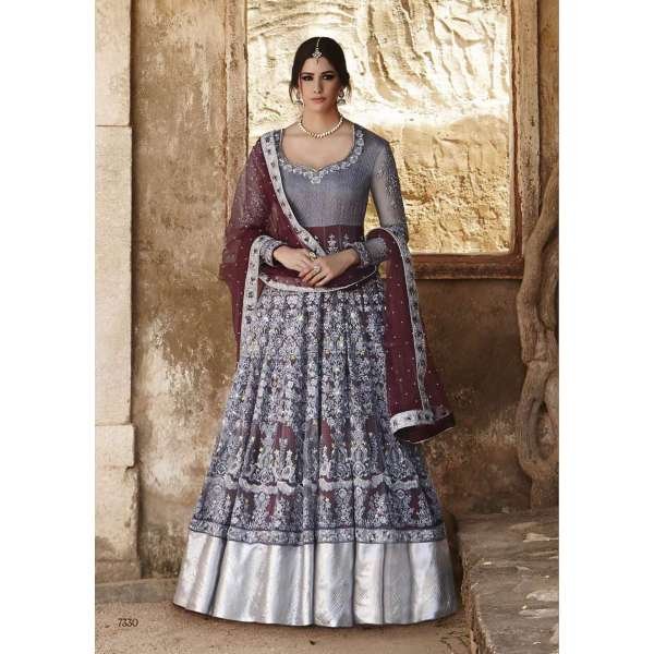 Silver Maroon Elegant Sequin Wedding Gown