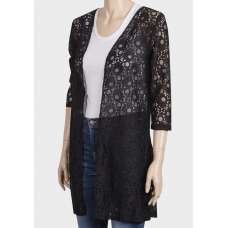 Black Long Sheer Lace Net Cardigan 