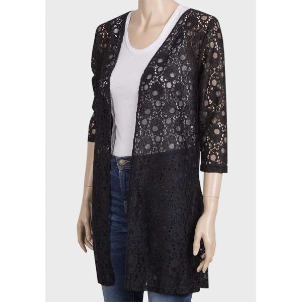 Black Long Sheer Lace Net Cardigan 