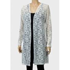 Brilliant White Long Sheer Lace Net Cardigan 