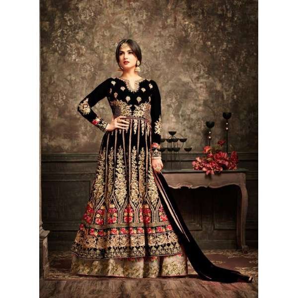 Black Gold Heavy Embellished Wedding Wear Party Dress