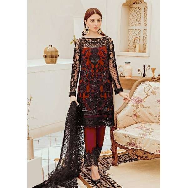 Elegant Red & Black Pakistani Designer Readymade Suits