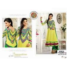 Yellow Green Floral Frock Style Suit