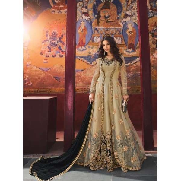 Beige Indian Designer Heavy Party Wear Anarkali Dress