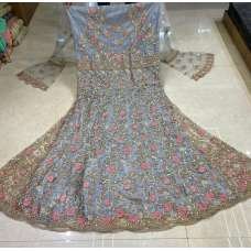 Sky Blue Indian Designer Heavy Embroidered Wedding Gown