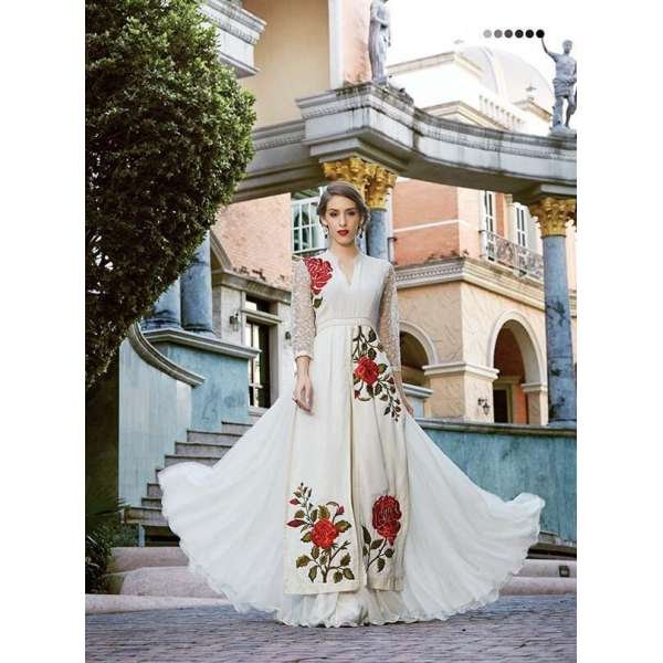 COCONUT MILK WHITE HUSHN ANARKALI STYLE WEDDING WEAR GOWN