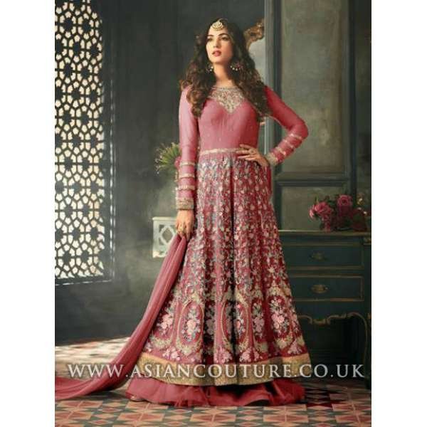 Rapture Rose Indian Party Wear Asian Anarkali Wedding Bridal Gown Dress