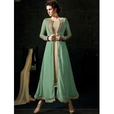 BROWN AND GREEN MUGDHA GEORGETTE ANARKALI JACKET STYLE SUIT BROWN AND GREEN MUGDHA GEORGETTE ANARKALI JACKET STYLE SUIT