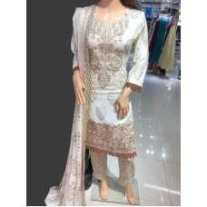 Cream Pakistani Designer Readymade Embroidered Lawn Salwar Kameez