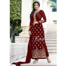 Red Party Wear Embroidered Semi Stitched Salwar Kameez 