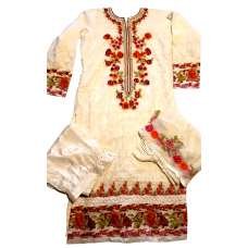 OFF WHITE INDIAN PAKISTANI STYLE READYMADE SALWAR SUIT
