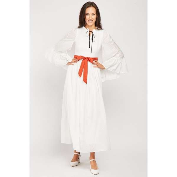 White Flared Sleeves Long Maxi Dress