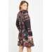 BLACK FLORAL PRINTED LONG SLEEVE A LINE DRESS