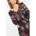 BLACK FLORAL PRINTED LONG SLEEVE A LINE DRESS