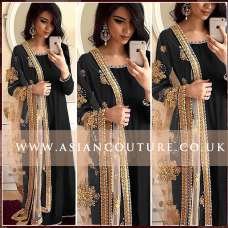 RUMENA BEGUM BLACK ANARKALI DRESS WITH EMBROIDERED DUPATTA 