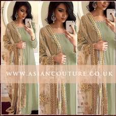 GREEN ANARKALI DRESS WITH EMBROIDERED DUPATTA 