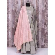 SILK GREY AND PINK DESIGNER PARTY WEAR INDIAN ANARKALI SUIT