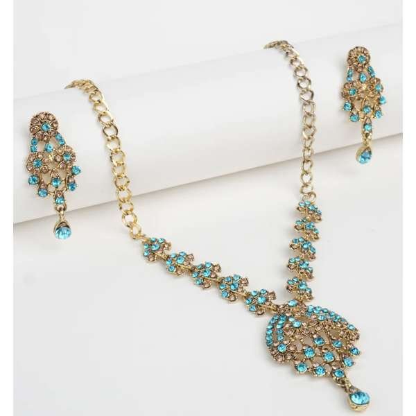 Aqua Blue Party Wear Jewellery Necklace Earring Set